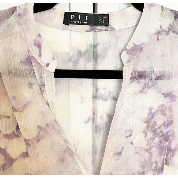 PIT Amsterdam Women’s Sheer Sleeveless Abstract Ruffle Blouse Top US Size 2 - Picture 4 of 5